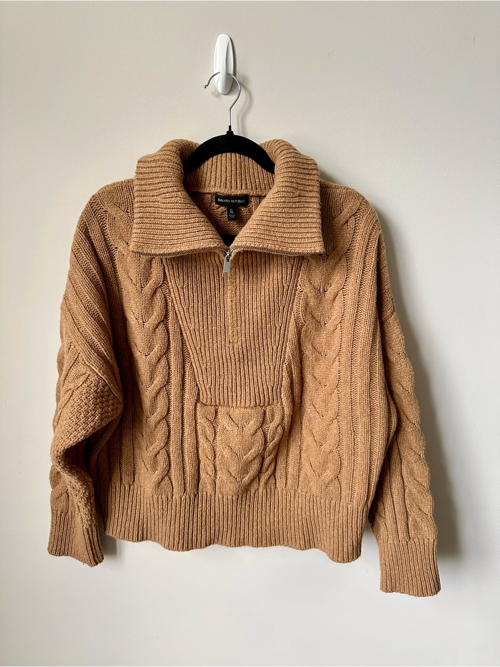 Banana Republic Camel Cable-Knit Half-Zip 100% Wool Sweater - Picture 4 of 4